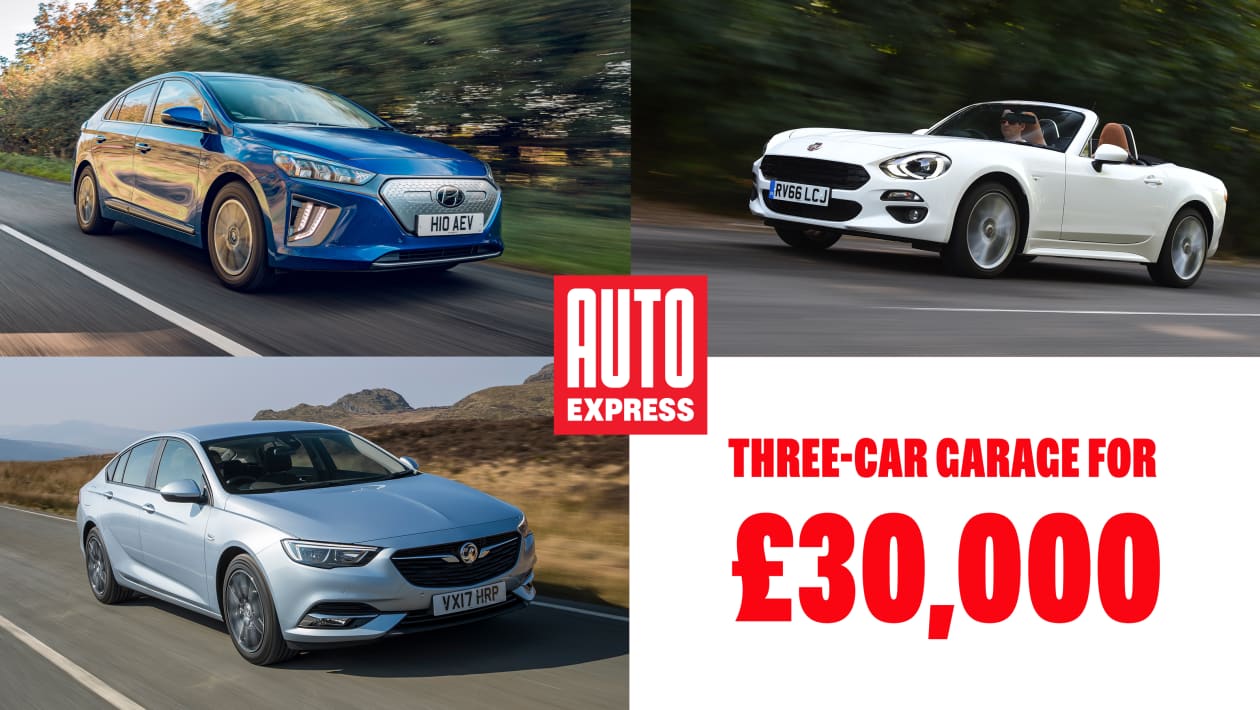 Three-car garage: Vauxhall Insignia, Fiat 124 Spider and Hyundai Ioniq Electric for £30k